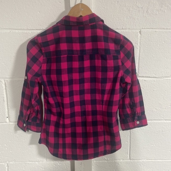 Fun & Flirt Pink|Navy Plaid 100% Cotton Shirt Sz Small - Picture 3 of 3